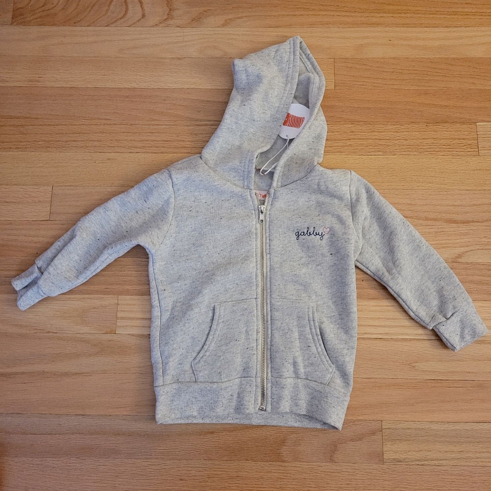 NWT Juju & Stitch Gray Embroidered Hoodie Sweatshirt with "gabby" Size 2